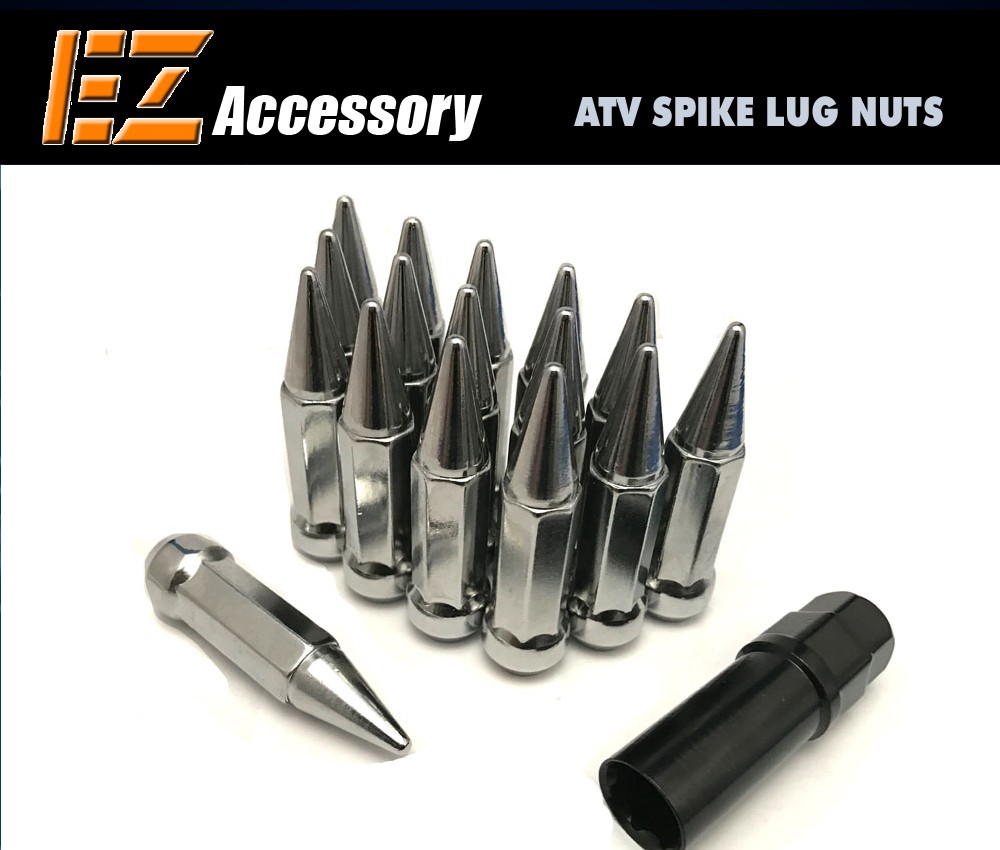 thumbnail image 2 of EZAccessory 16-Pack Chrome Spike Heptagon Lug Nuts – 3/8 Thread – For Polaris Ranger RZR Sportsman ATV 2 of 3